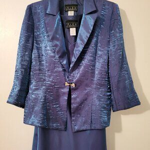 NWOT Ladies "Alxex Evenings" Formal Blue Dress w/Jacket, Rhinestone Clasp (8)